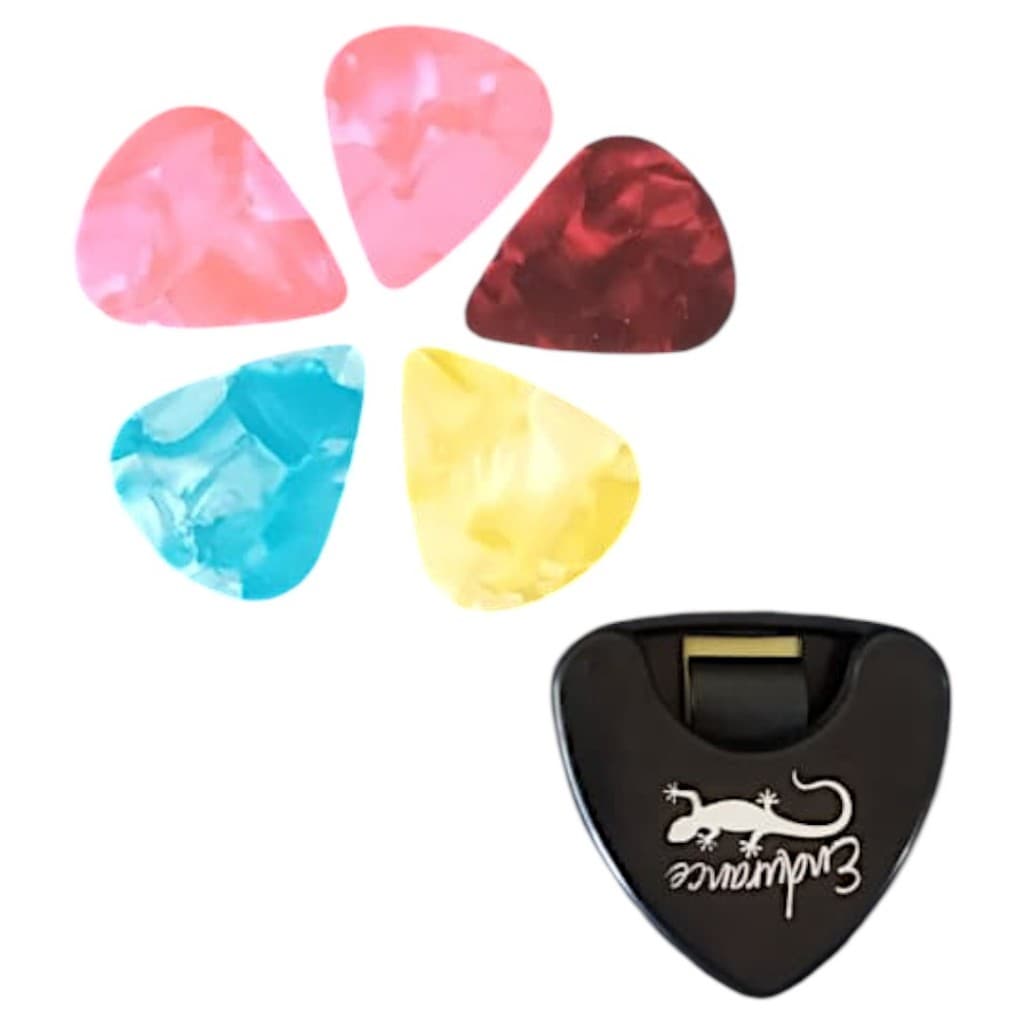 Kit 5 palhetas + 1 porta palheta violao violão aço nylon banjo guitarra ukulele cavaco cavaquinho