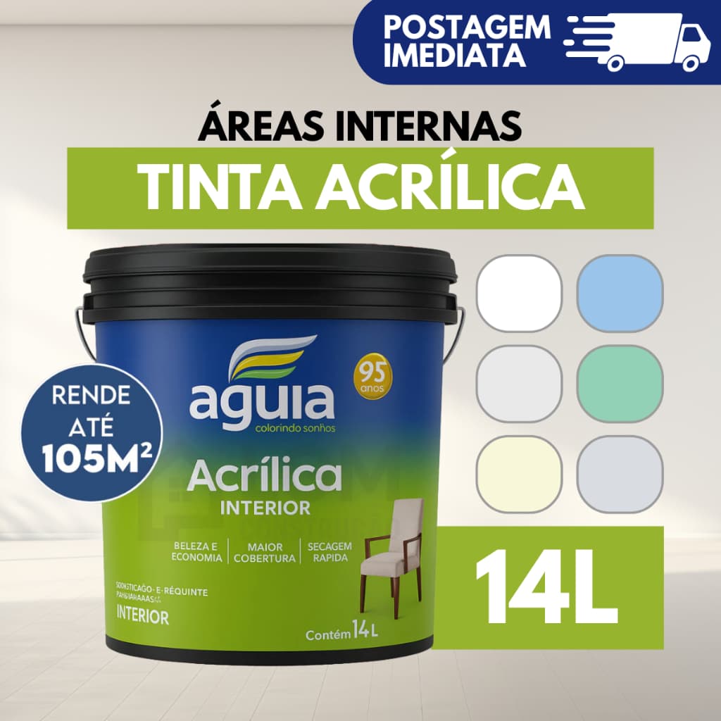 Tinta Águia Acrílica Premium Branco 14L Acabamento Fosco Profissional Segagem rapida