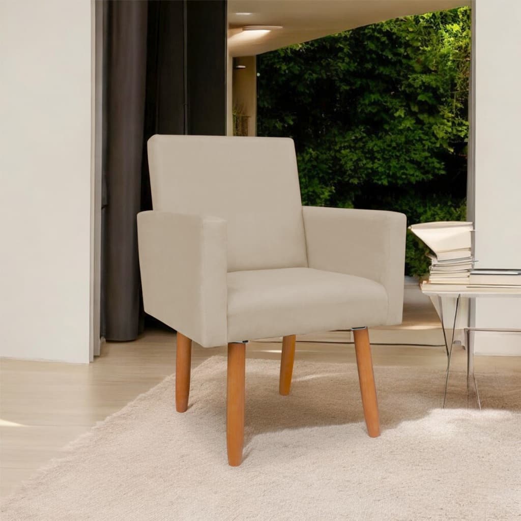 Poltrona Decorativa Nina Reforçada Suede Pés de Madeira