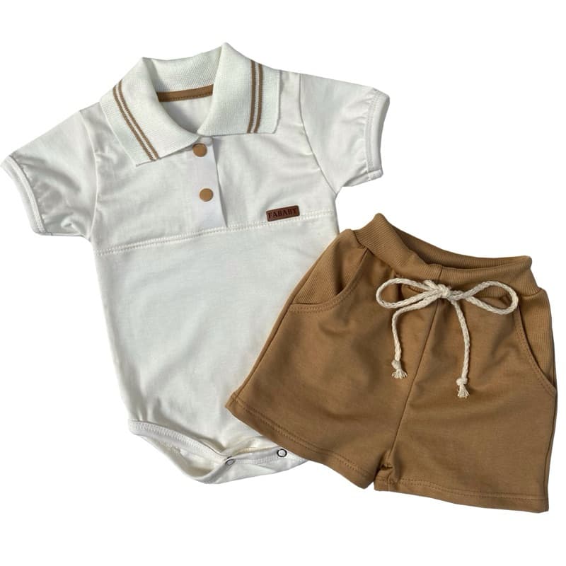 Conjunto 2 peças Body Polo e Bermuda Bebê 0 a 12 meses FA BABY