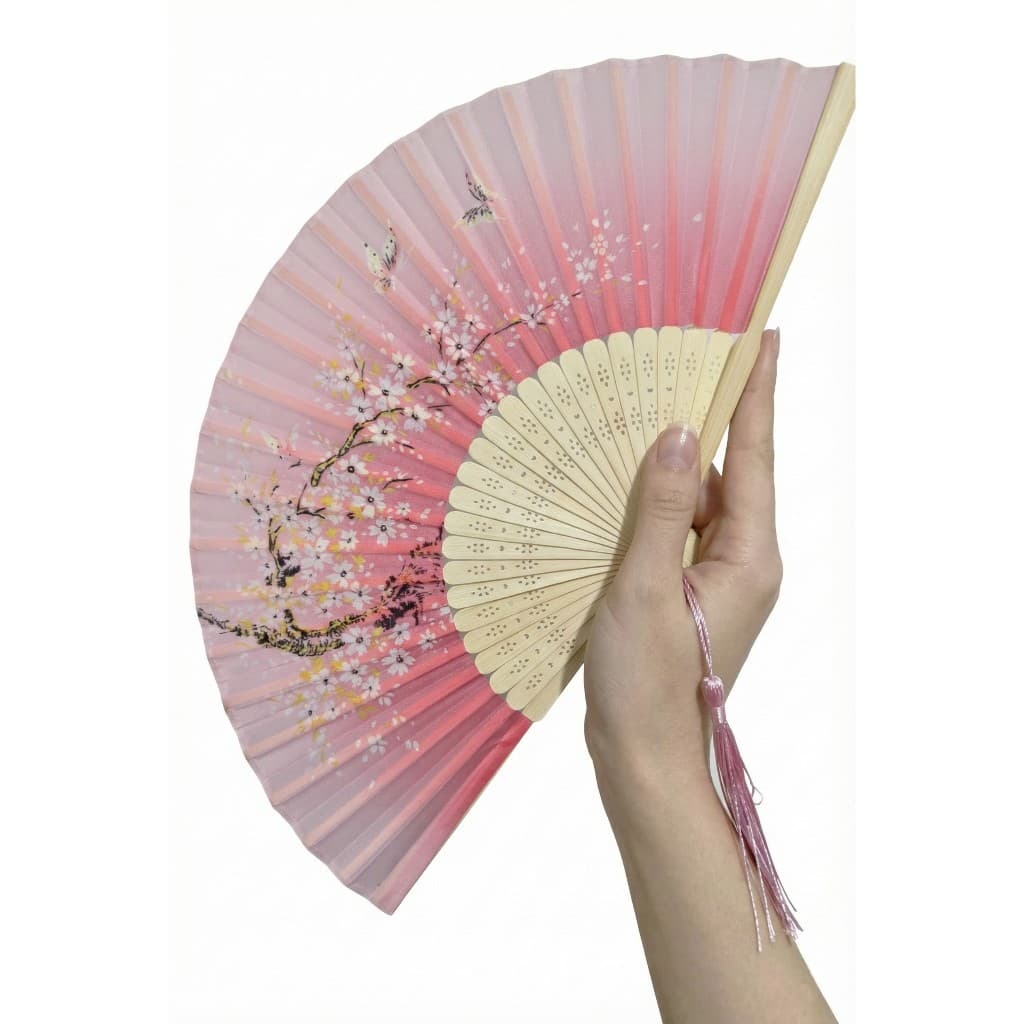 Leque de Mão 21cm Estilo Japonês com Pingente Tassel