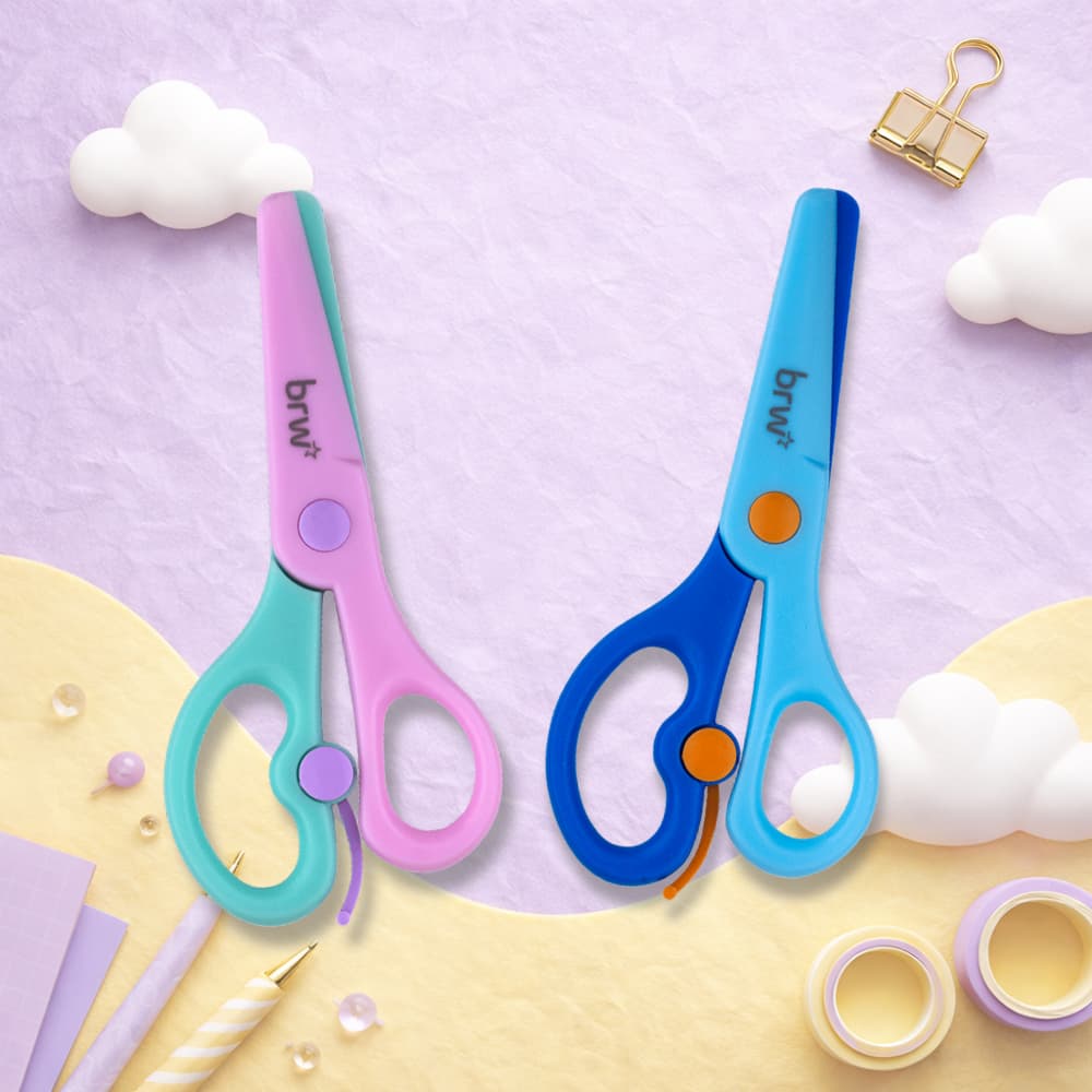 Tesoura Escolar Sem Lâmina com Mola BRW 13cm Plástica Infantil