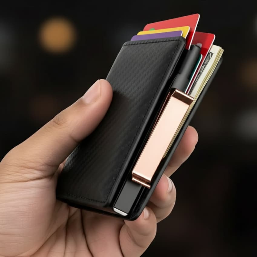 Carteira RFID De Fibra De Carbono Premium Porta Cartões De Liga De Alumínio Antirroubo Para Homens.