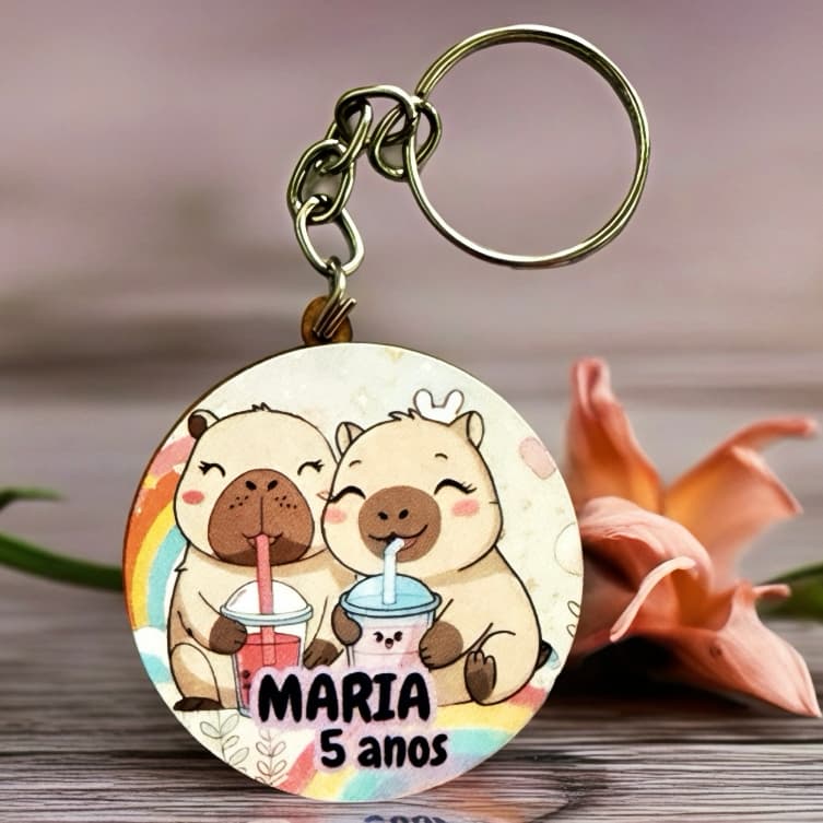 Kit Chaveiro PERSONALIZADO CAPIVARA ADESIVADO, para escola, aniversário, festa, criança, lembrancinhas em MDF