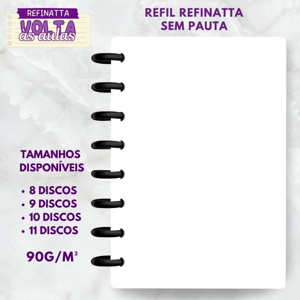 Refil SEM PAUTA para Caderno Inteligente / Caderno de Discos Refinatta 90g