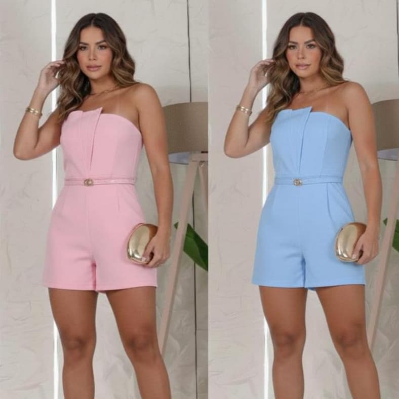 Macaquinho Feminino Tomara Que Caia Elegante com Cinto – Curto, Casual e Festa, Moda Verão