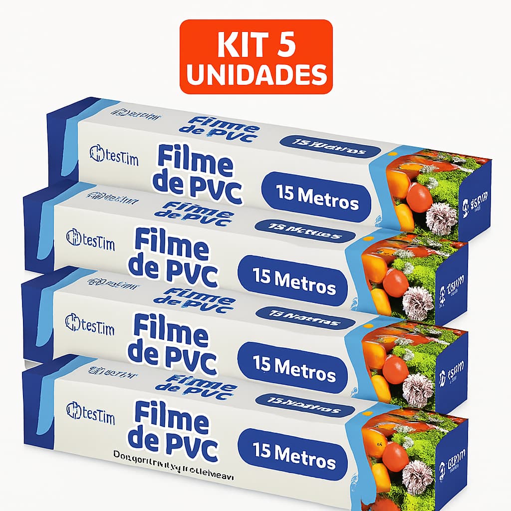 ROLO FILME PVC 15 METROS KIT C/5 UNIDADES