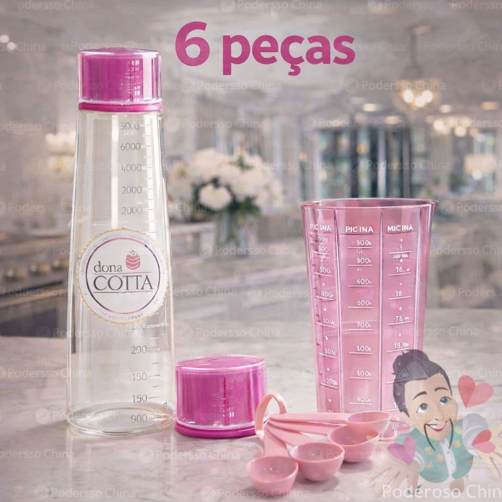 KIT Regador Bisnaga Umedecer massas Bolo + Copo Medidor + 4 Colheres Dosadoras