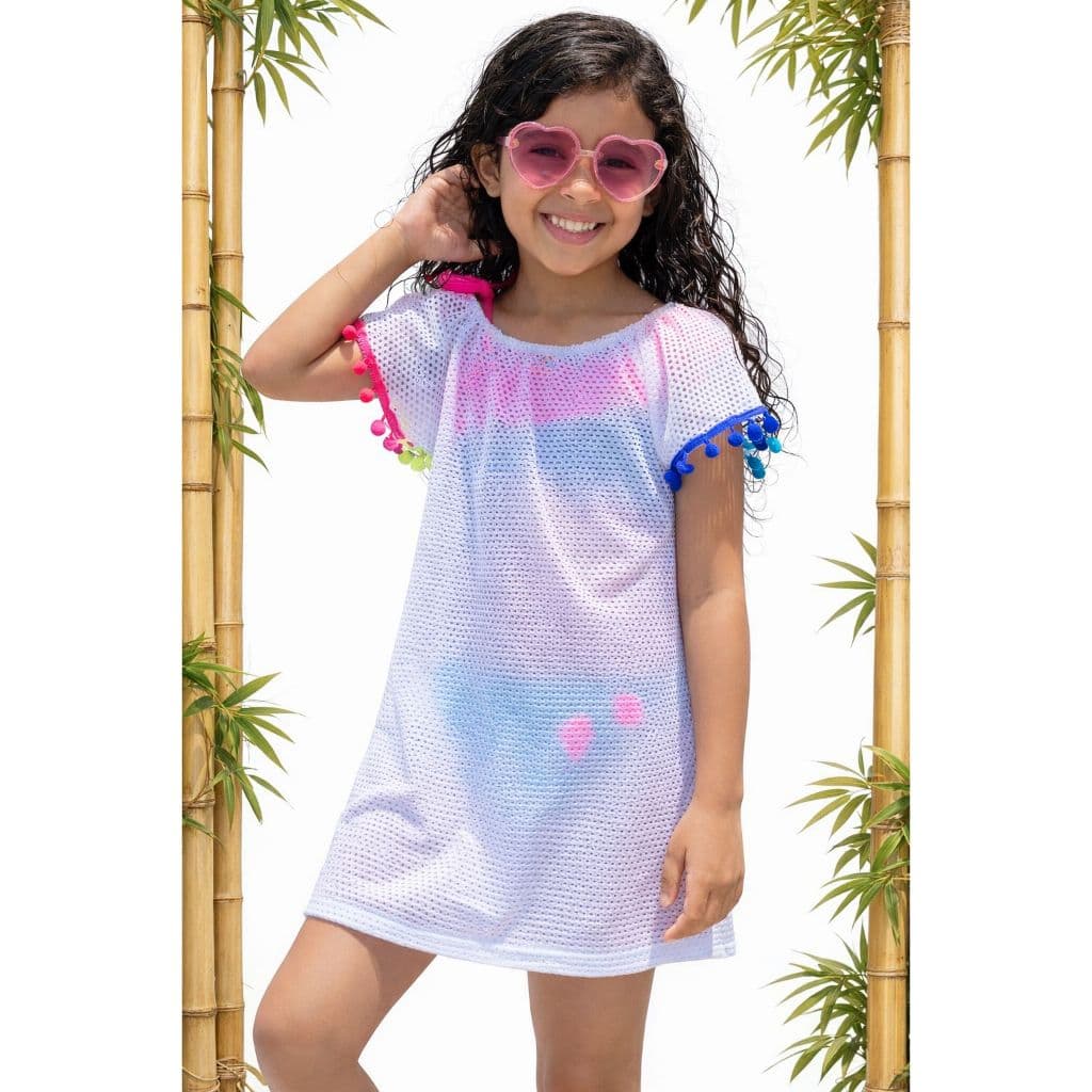 Saída de Praia Infantil com Pompom | Menina Juvenil | Verão Piscina Praia| canga| vestido infantil