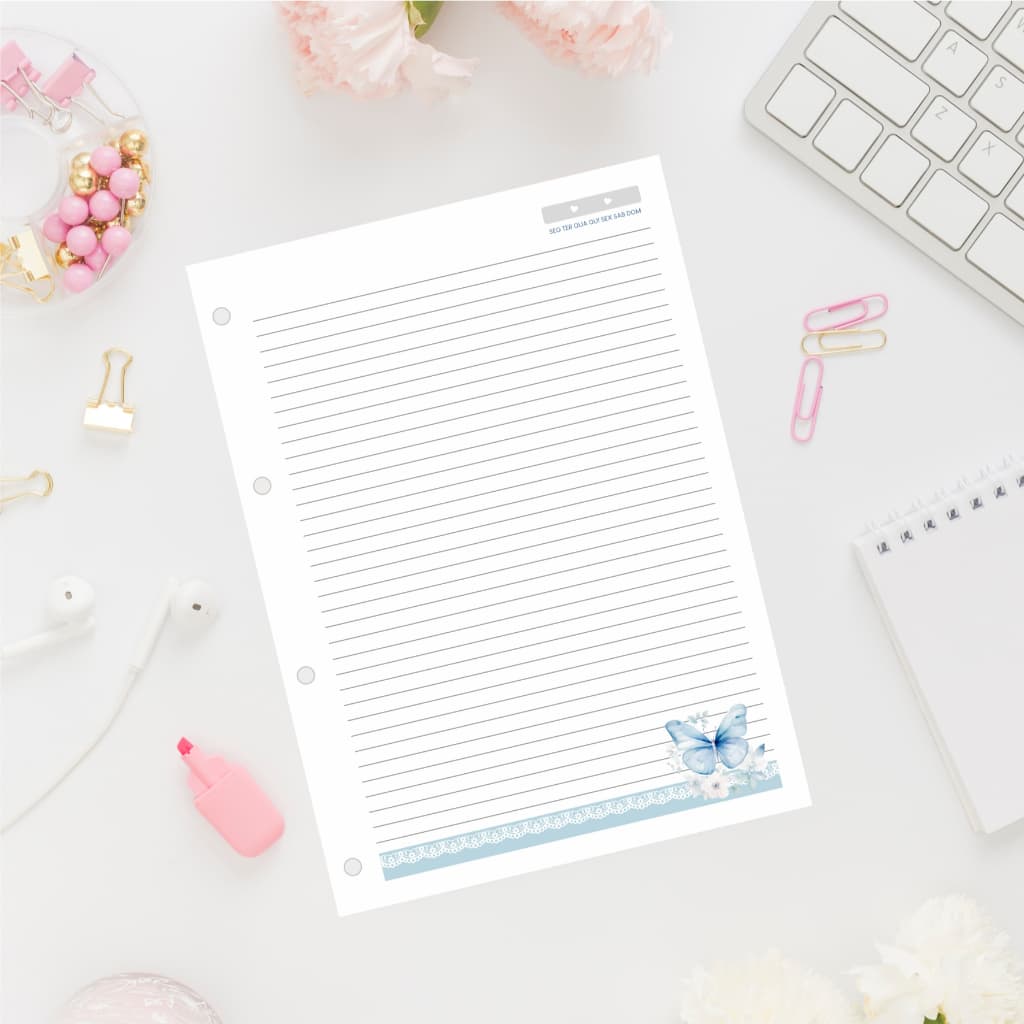 Refil fichário universitário e caderno argolado 90g com 80 folhas pautadas e decoradas