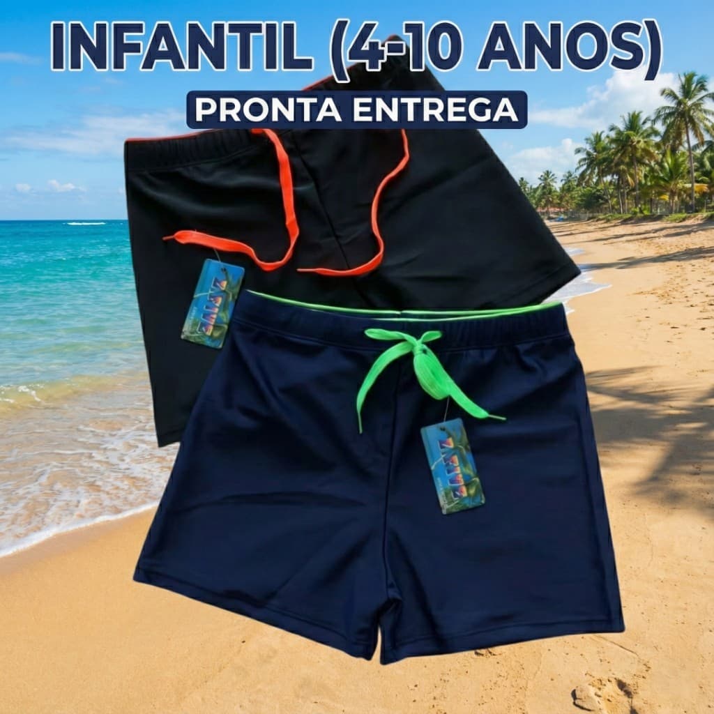 ​Sunga Boxer Infantil Menino Estampada Avulsa Piscina Praia Natação Confortável 4 ao 10