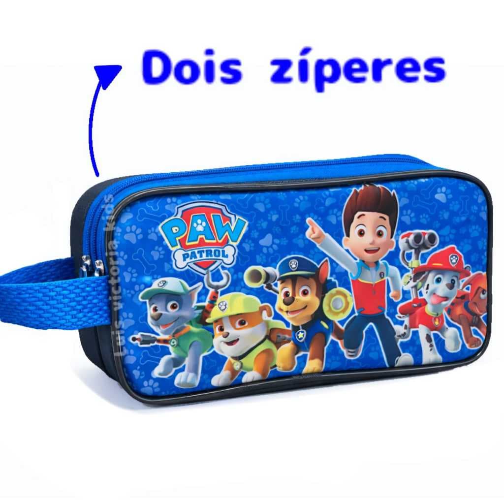 Estojo Infantil Escolae Patrulha Canina Dois Compartimentos Com Alça