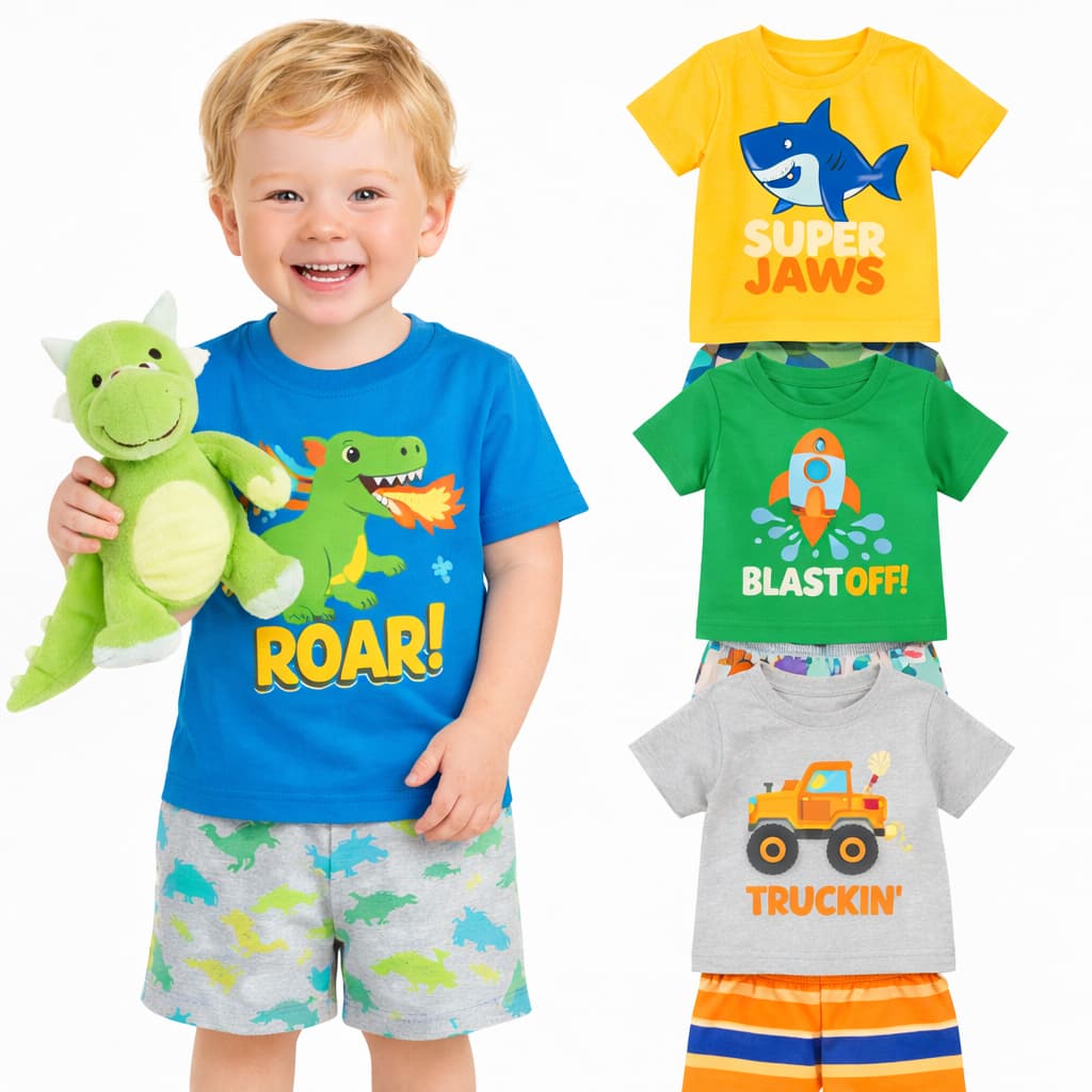 Kit 4 Peças Roupa Infantil Menino Verão - 2 Conjuntos Tam 2 ao 8 Conjunto Masculino Criança Kit com 2 ou 1 Conjuntos