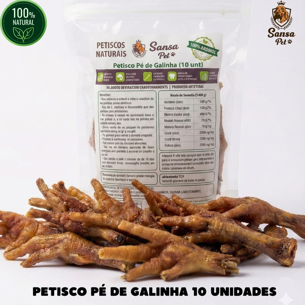 Pé de Frango Natural Petisco para Cães kit com 10 unidades