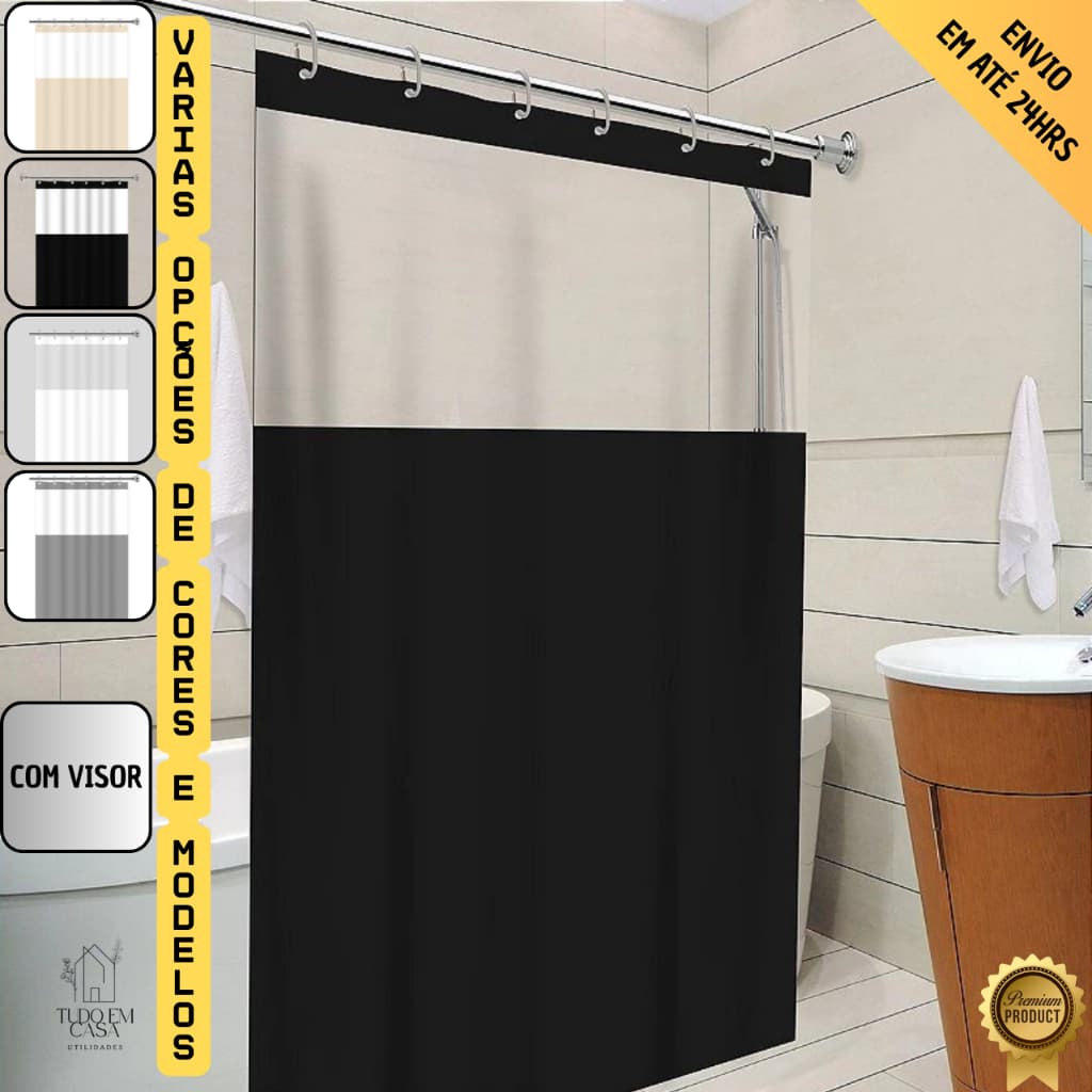 Cortina De Box Em PVC Cortina Banheiro Resistente E Com Visor Cortina Chuveiro Varias Cores