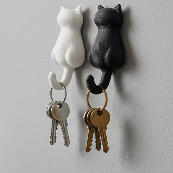 Kit com 2 Ganchos de Parede em Formato de Gato Multiuso Porta Chaves Decorativo