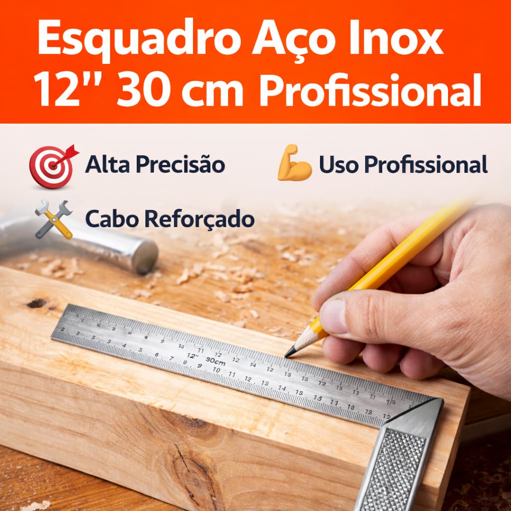 Esquadro Aço Inox 12” 30cm Profissional Alta Precisão