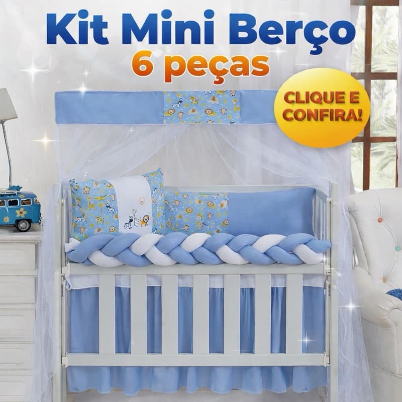 Kit Berço De bebê Mini Protetor De Berço Sublimado Trança 06 Peças Menina Menino