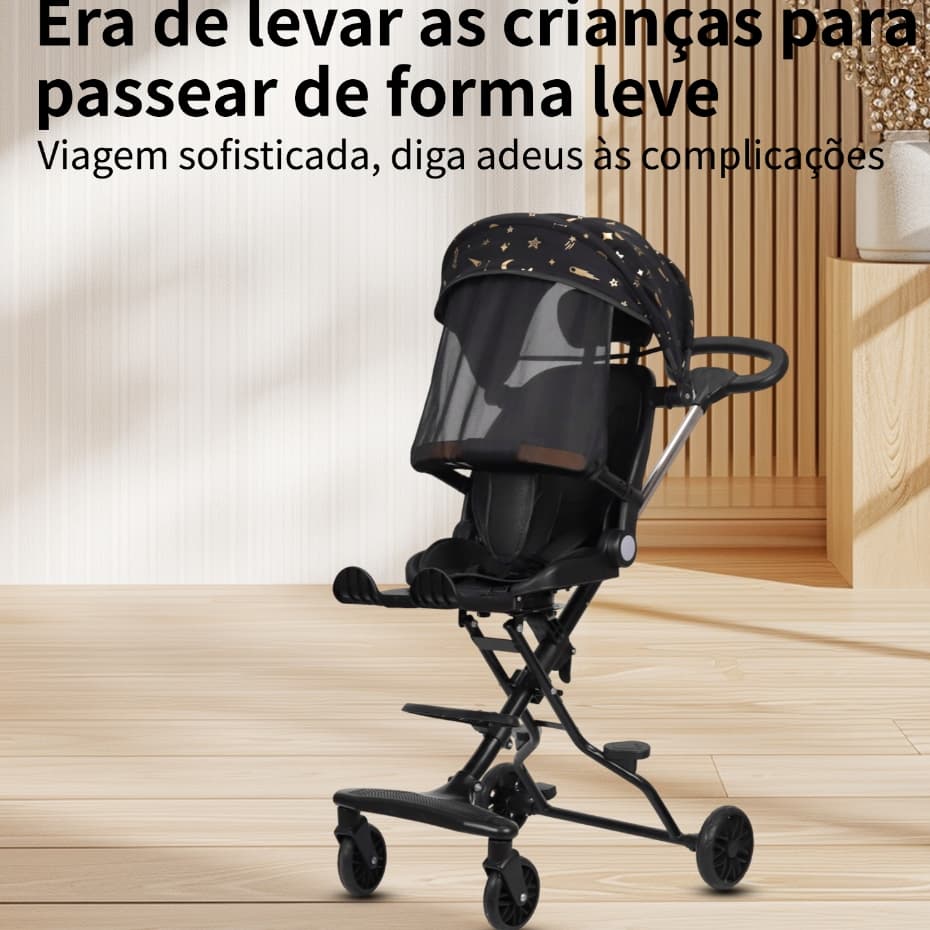 Carrinho de bebê leve, dobrável e compacto, com toldo e proteção solar, adequado para crianças de 1 a 6 anos.