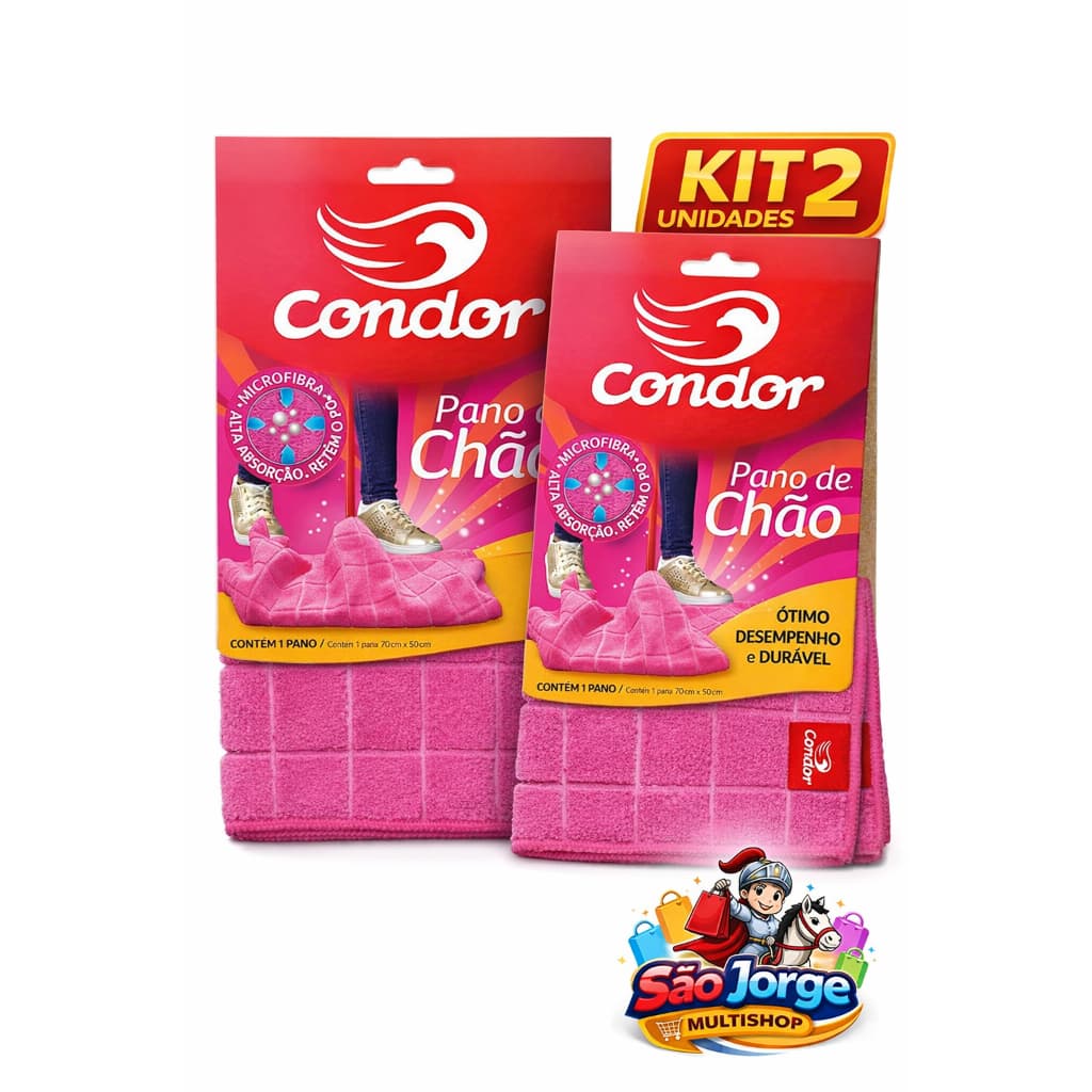Pano de Chão Microfibra Condor Rosa 70x50cm – Kit 2 Unidades Alta Absorção
