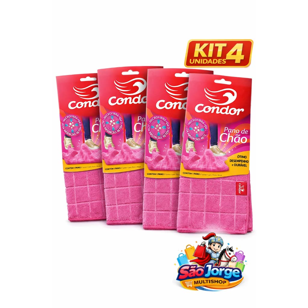 Pano de Chão Microfibra Condor Rosa 70x50cm – Kit 4 Unidades Alta Absorção