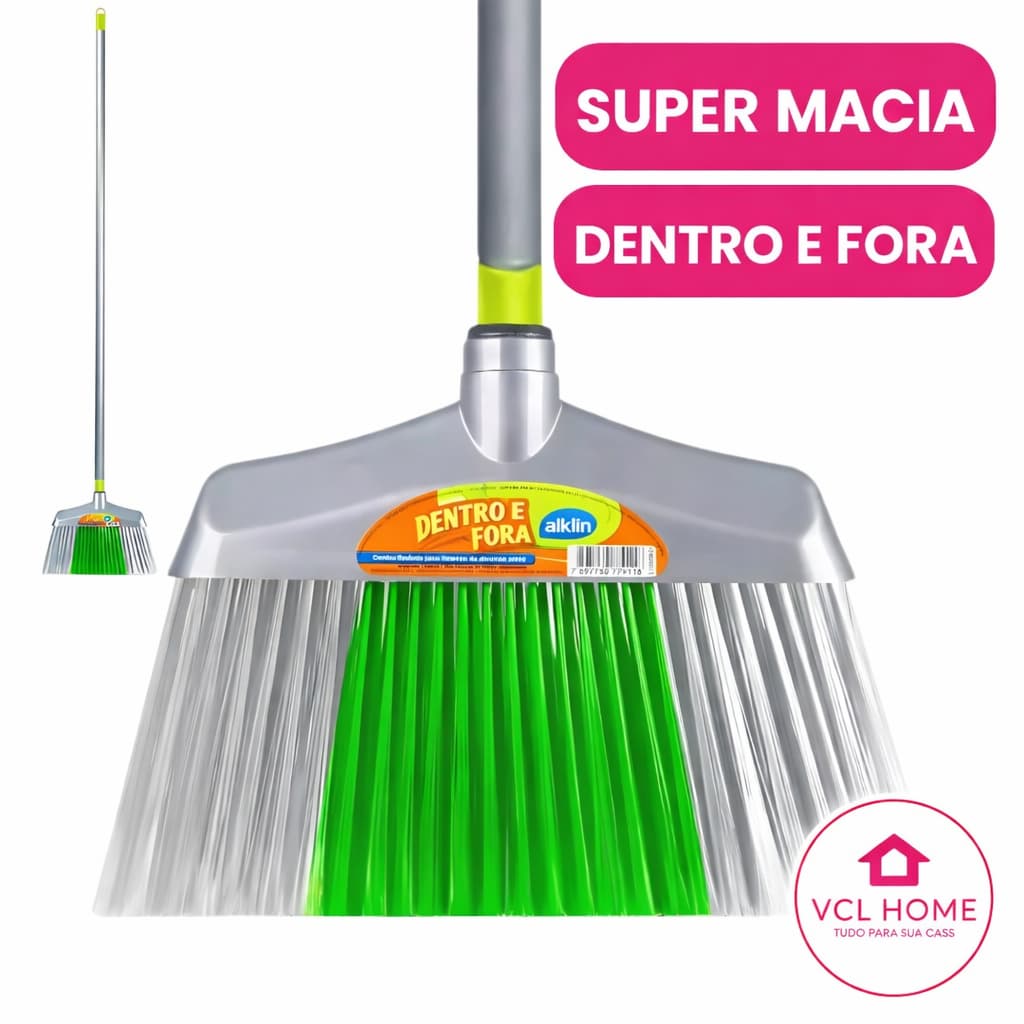 Vassoura Alklin com Cabo 1,20m | Cerdas Médias Não Risca | Interna e Externa
