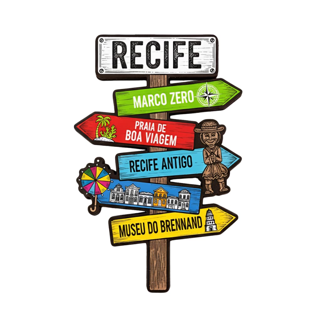 Ímã de Geladeira Recife Pontos Turísticos – MDF Laminado Souvenir Pernambuco