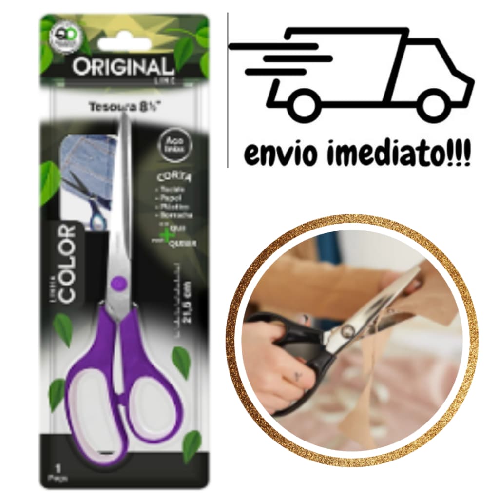 Tesoura multiuso de aço inox 7 1/2'' corta papel tecido plástico e boracha