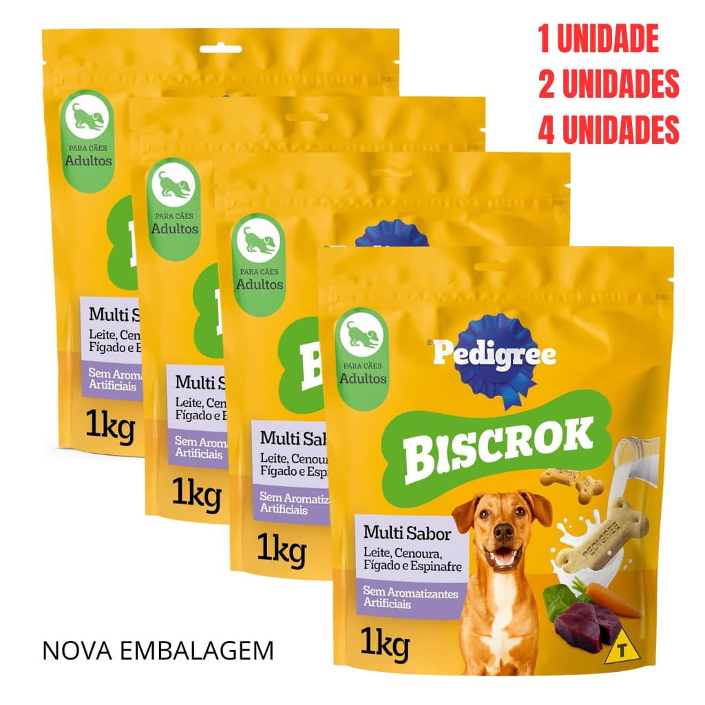 BISCOITO PEDIGREE BISCROK MULTI 1 KG(EMBALAGEM NOVA)CÃO ADULTO KIT 01/02/04 UN