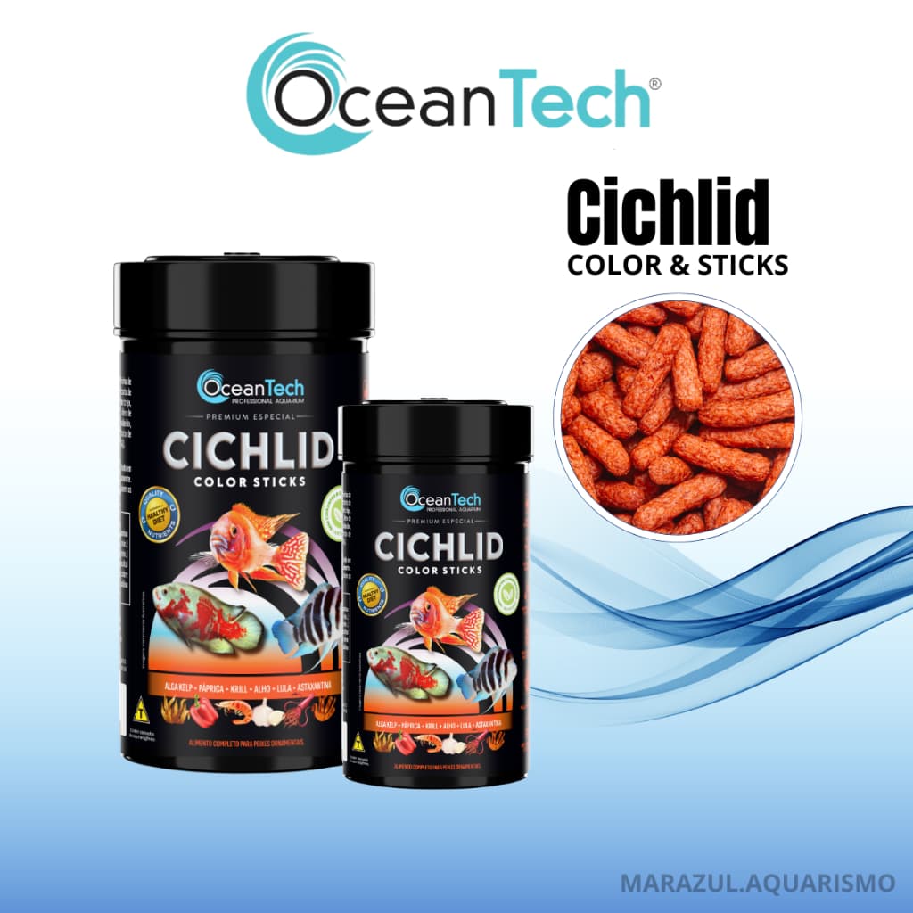 Ocean Tech Cichlid Color Sticks Ração P/ Peixes Ornamentais Ciclídeos De Médio E Grande Porte.
