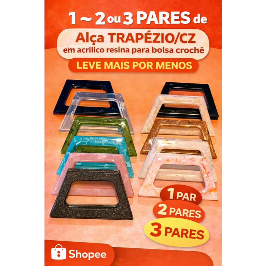 1 ~2 ou 3 PARES de Alça TRAPEZIO/ CZ em acrílico resina para bolsa crochê