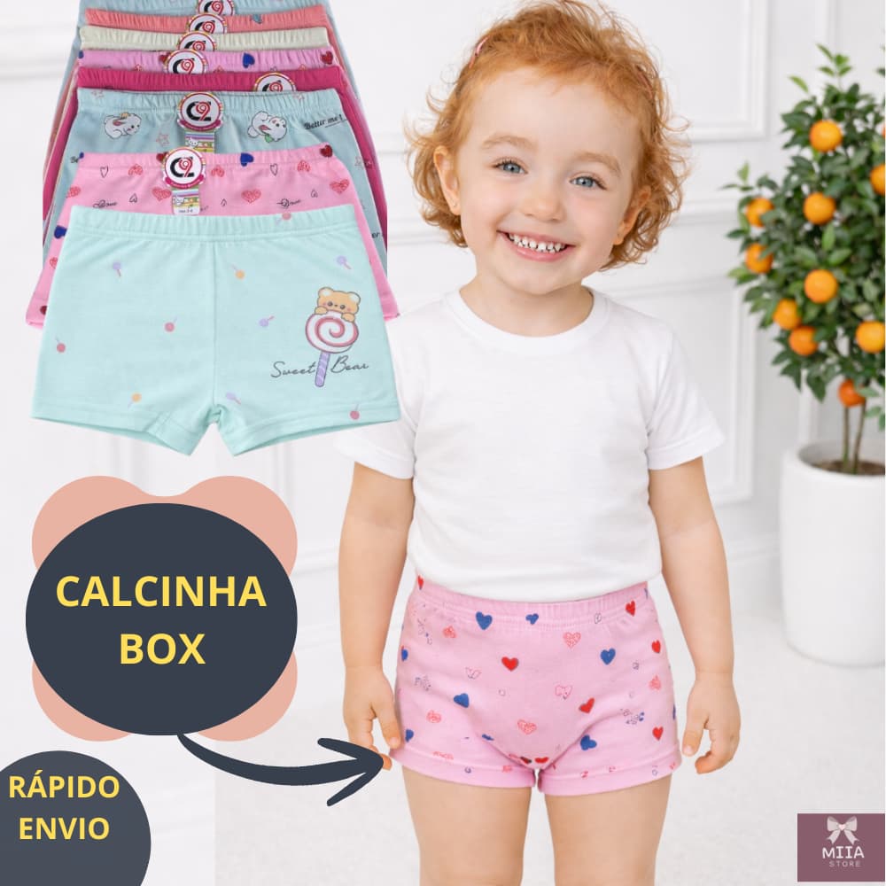 KIT CALCINHA MENINA SHORTINHO COM OU SEM ALGODÃO MACIA IMPORTADA 2 ANO 4 ANO 6 ANO 8 ANO 10 ANOS BOX