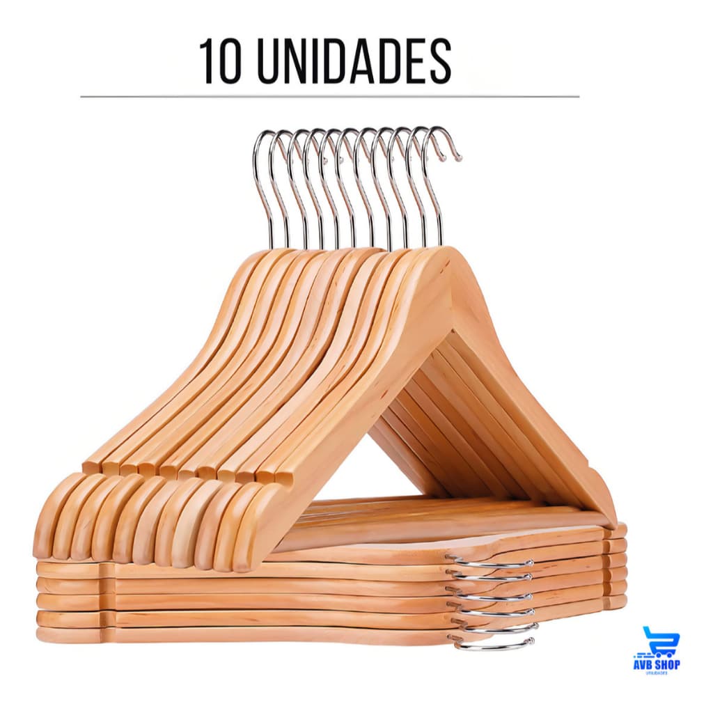 Kit 10 Cabide de Madeira Cabides Para Roupas Organizador Closet Calças Camisas Saias Atacado Premium