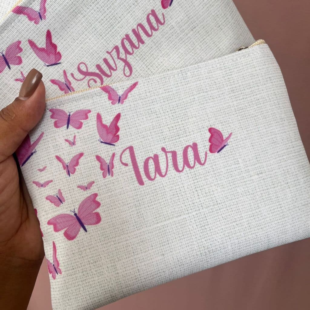 PRODUÇÃO 1 DIA ÚTIL + FRETE - Necessaire Borboletas Rosa Personalizada com nome