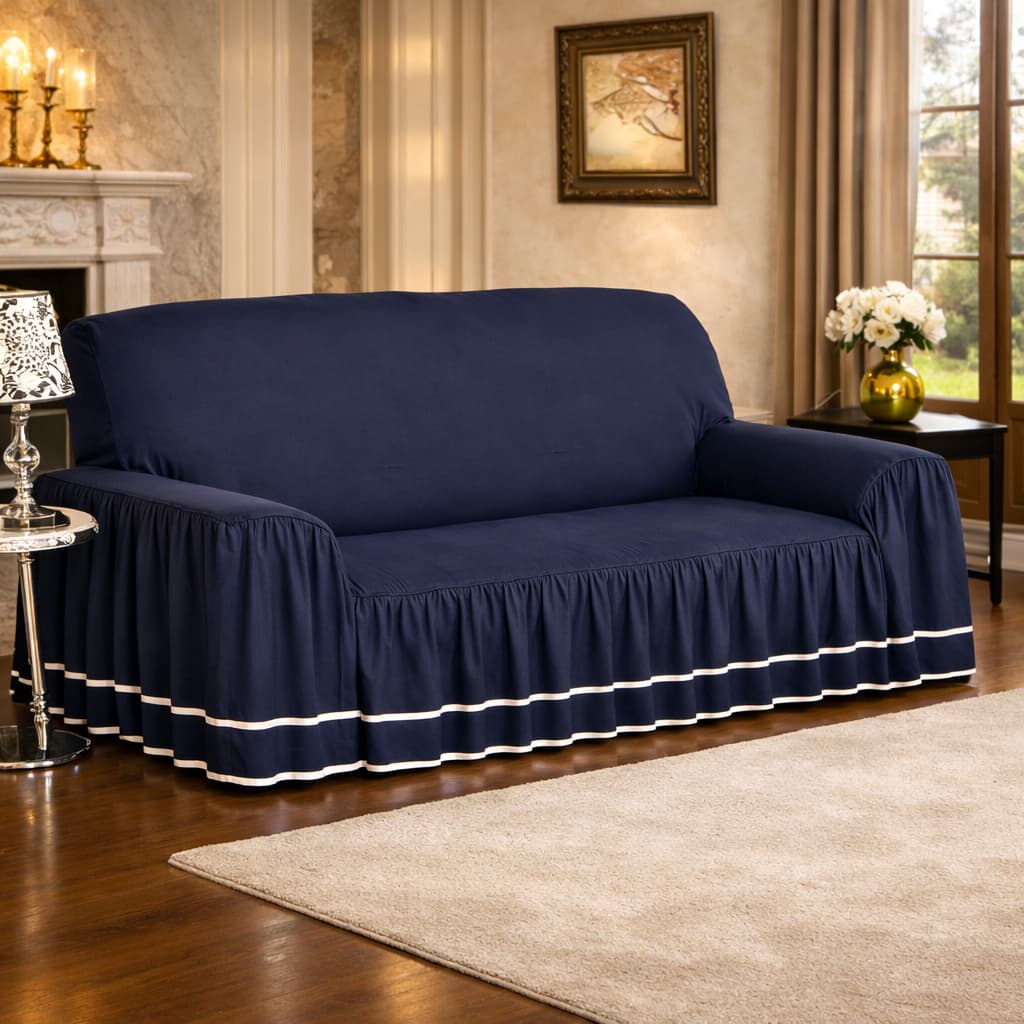 Capa de Sofá Dalia 3 lugares Protetor Tecido Microfibra Peletizado Com Babado