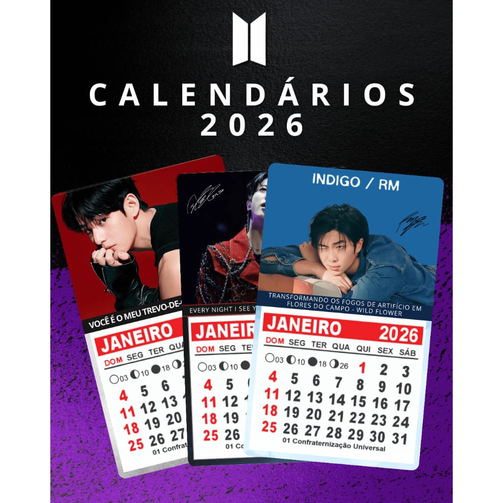 MINI CALENDÁRIO BTS 2026 FANMADE COM IMÃ