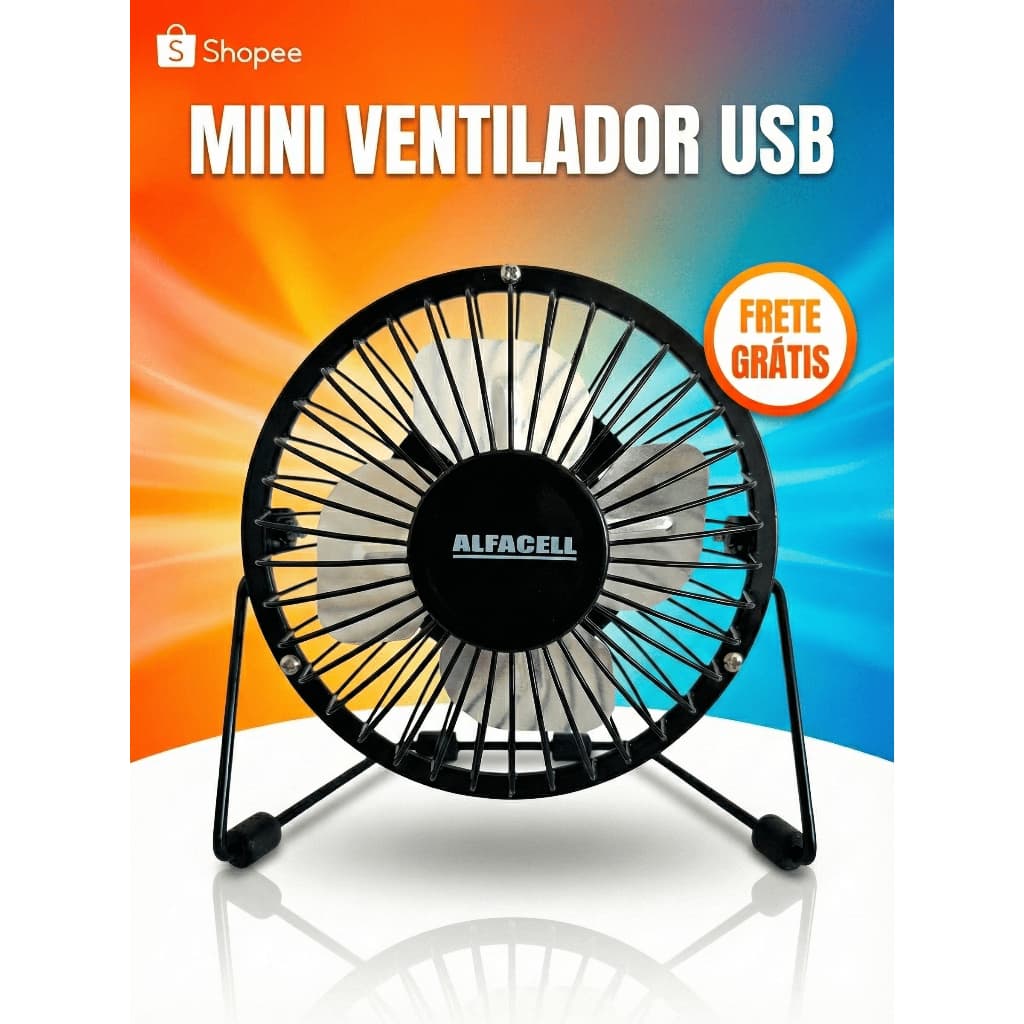 Mini Ventilador de Mesa USB em Metal Silencioso para Notebook PC