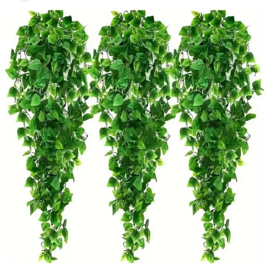 Arranjos Completos kit 3 Vasos Pretos de Plástico + 3 Pendentes de Folhagem Artificial