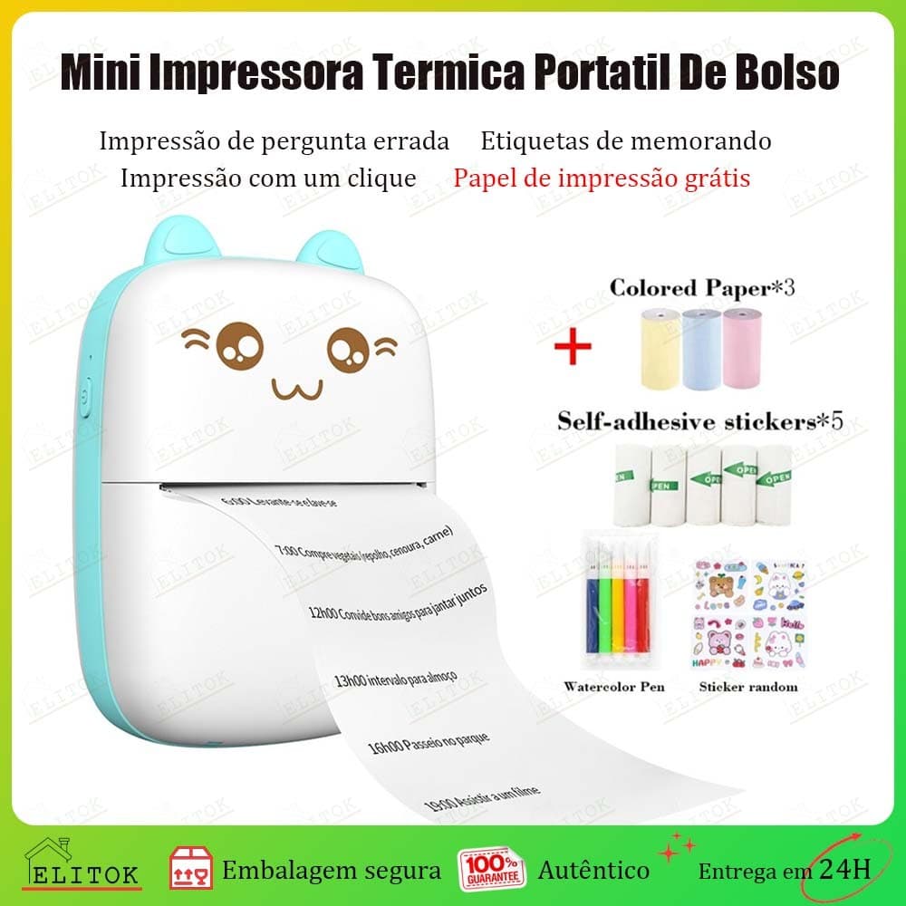 Mini Impressora Térmica Portátil Bluetooth Sem Fio Compatível com Android e iOS para Fotos e Etiquetas