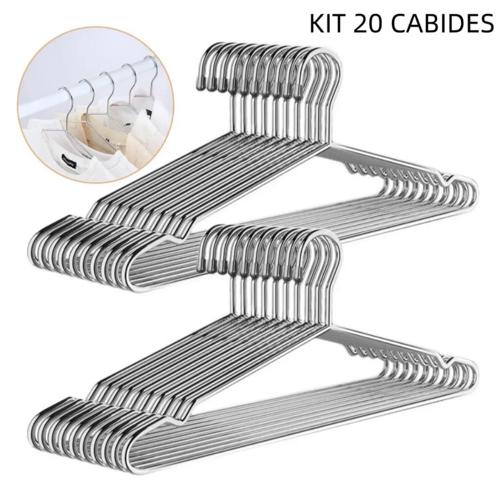 Kit 20/30/10 Cabide Luxoso Metal Adulto Resistente Aço Cromado 42cm
