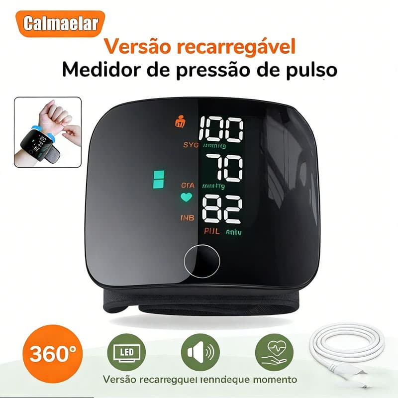 Monitor De Pressão Arterial De Pulso Recarregável Alta BP Esfigmomanômetro Click