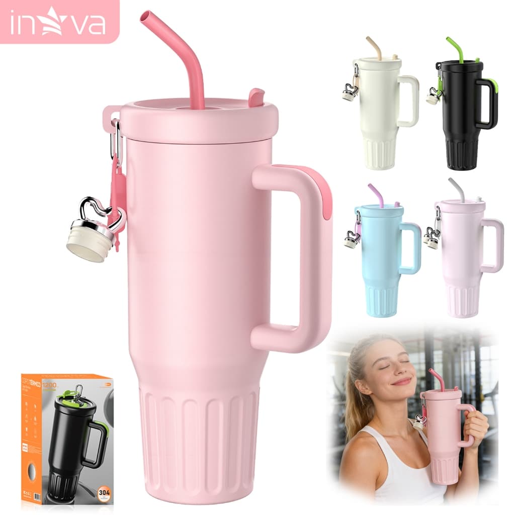 INOVA Copo Térmico Inox Portátil 1200ml/1.2L Garrafa Térmica Inoxidável com Tampa e Canudo garrafa termica garrafa