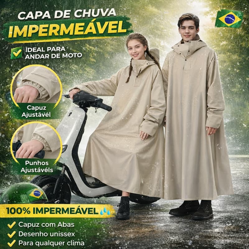 Capa de chuva impermeável, com capa de motor ajustável - longa, à prova de vento, cobertura de corpo inteiro
