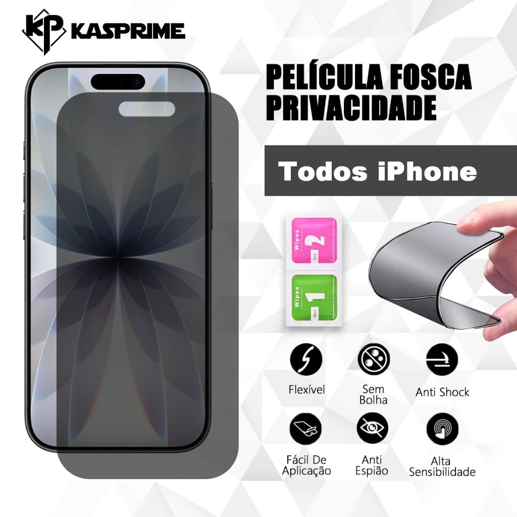 Película Cerâmica Privacidade Fosca Compatível Com iPhone 17 16 15 14 13 12 11 Pro Max Plus Mini X XR XS Max 7 7 Plus