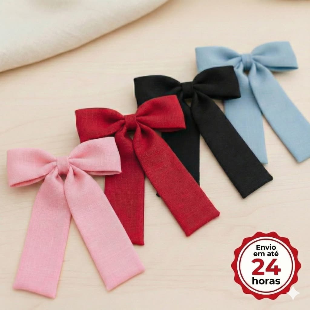 Kit 4 Laços de Linho Com Ponta Longa | Laço de cabelo | Bico de Pato  | Laço luxo