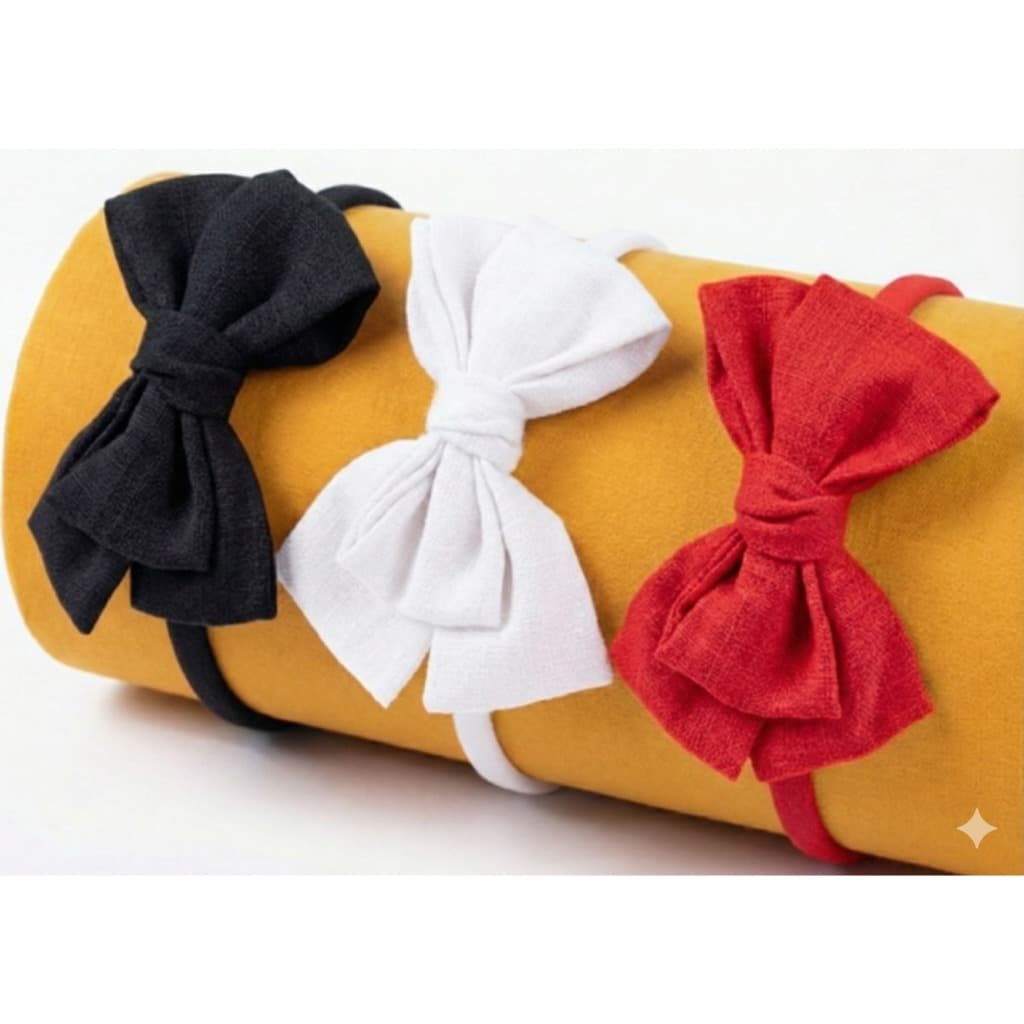 Kit com 3 tiaras de linho com laço grande volta as aulas | tiara infantil e adulta | escolha de cores