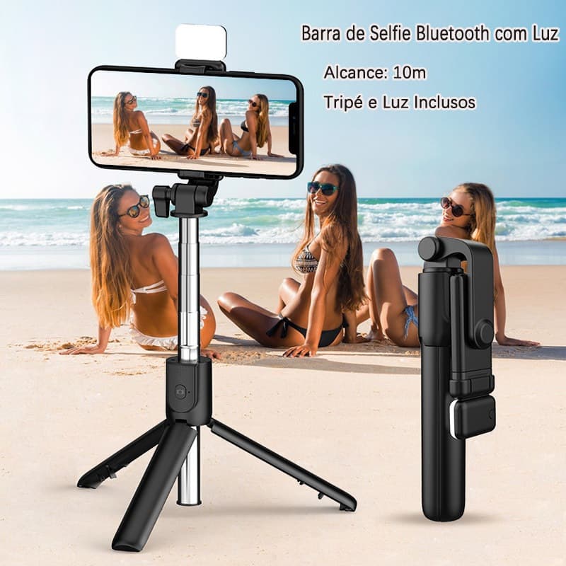 Tripé Vlogger Completo: Luz LED Controle Bluetooth Suporte Ajustável para Celular