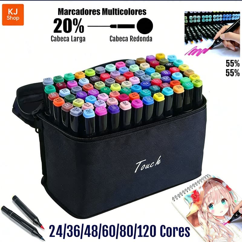 24/36/48/60/80 Cores Caneta Marcadora Com Ponta Dupla/Pintura De Arte/Aquarela/Material Escolar/Escritório