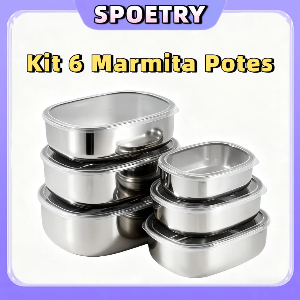 1100/1400ML Kit 6 Pote Inox Tampa Pote hermetico Marmita Mantenha os alimentos frescos refrigerador