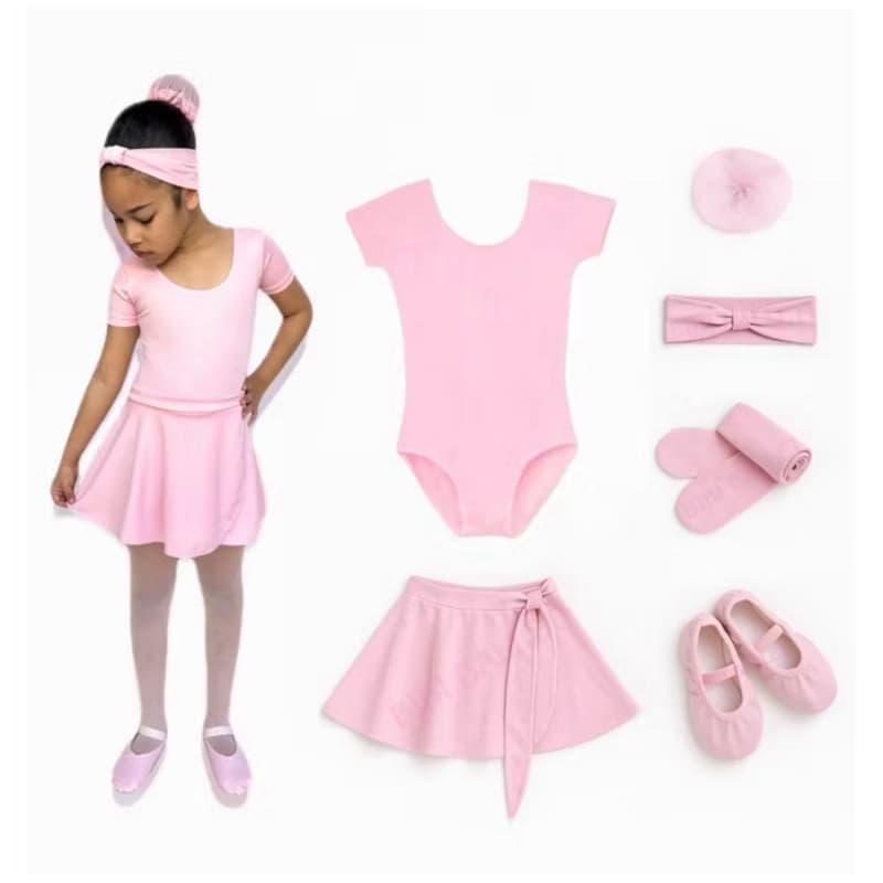 Kit Ballet Infantil 6 itens/ uniforme para dança completo (ROSA) - Saia transpassada e Collant com Manga